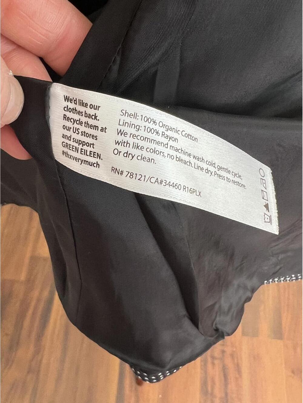 Eileen Fisher Organic Cotton Open Front Jacket Black White Textured Size L - Picture 8 of 8